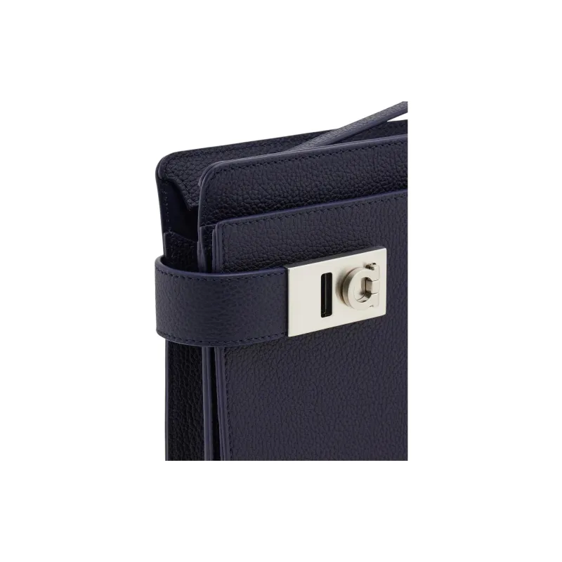FERRAGAMO Hammered Texture Calfskin Clutch Men's Midnight Blue-4