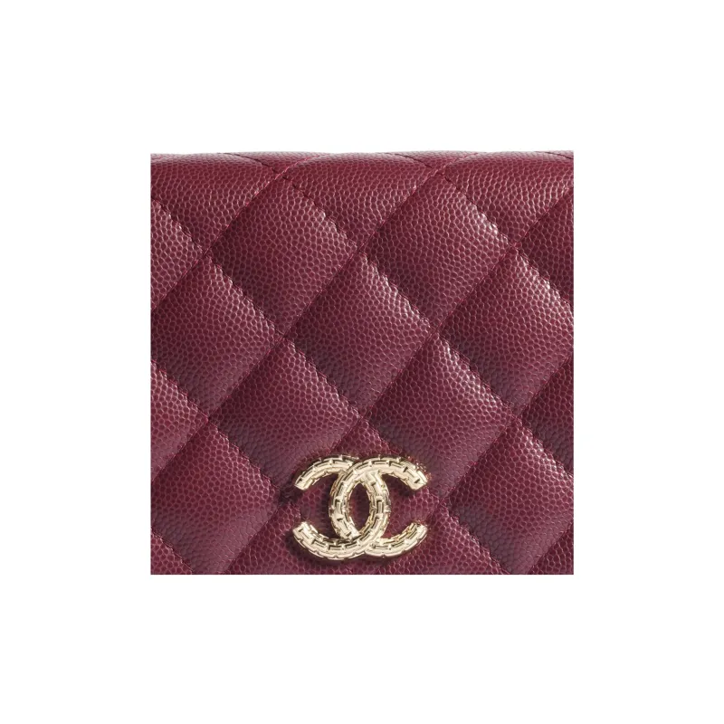 CHANEL Grain Embossed Shiny Calfskin Shoulder Bag, Crossbody Bag, Wallet Women's Dark Red-4