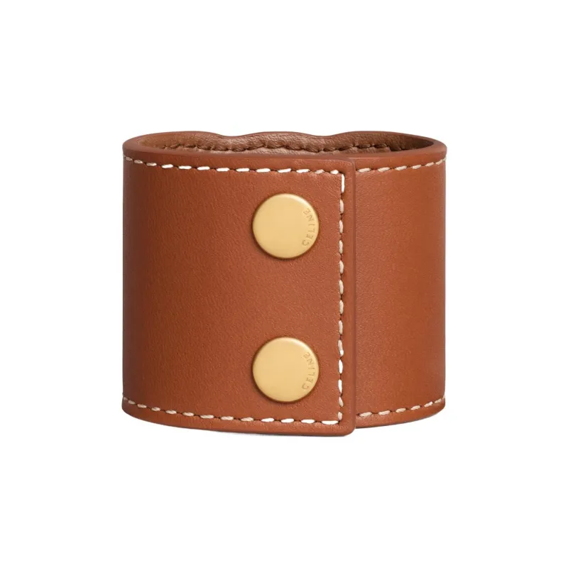 CELINE Triomphe Hair Cuff In Calfskin And Brass With Gold Finish-2