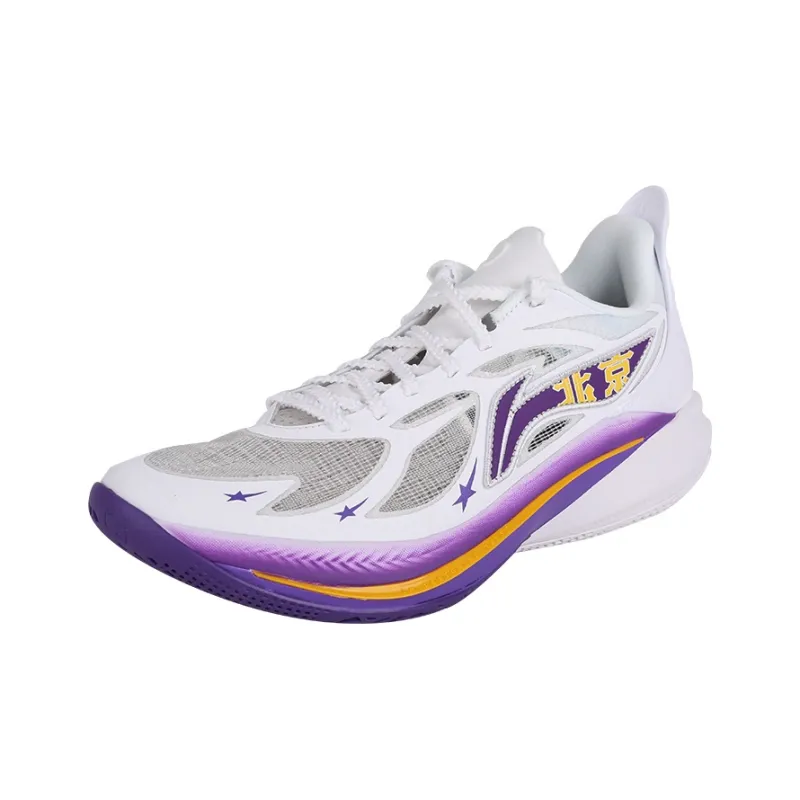 LiNing SONIC 12 PE Version Cushioning Wear Resistant Low Top Basketball Shoes Men's White Purple-2