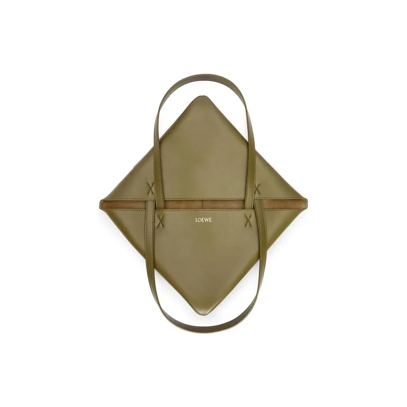 LOEWE Cow Leather Tote Bag, Shopping Bag, Shoulder Bag, Handbag Medium Size Women's Olive & Dark Blue-5