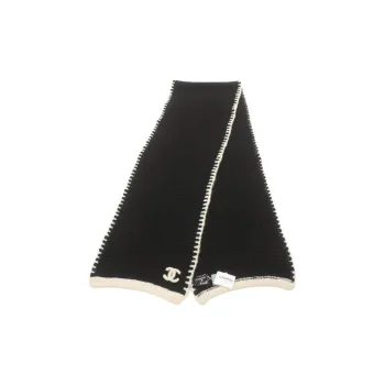 CHANEL Cashmere Knit Scarves Women's Black
