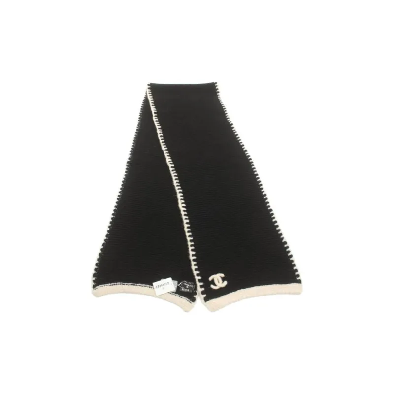 CHANEL Cashmere Knit Scarves Women's Black-1