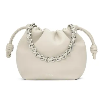 LOEWE Flamenco Sheepskin One Shoulder Crossbody Clutch Mini Women's White