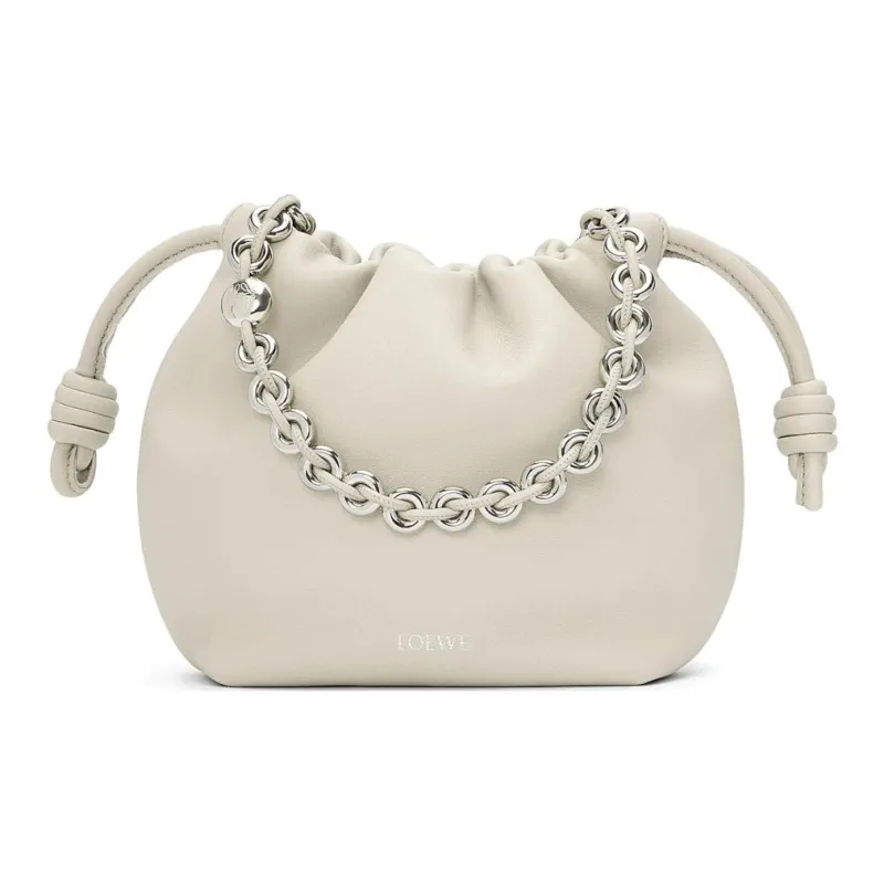 LOEWE Flamenco Sheepskin One Shoulder Crossbody Clutch Mini Women's White-0