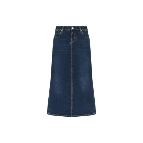 Alexander McQueen Log Patch Denim Midi Skirt
