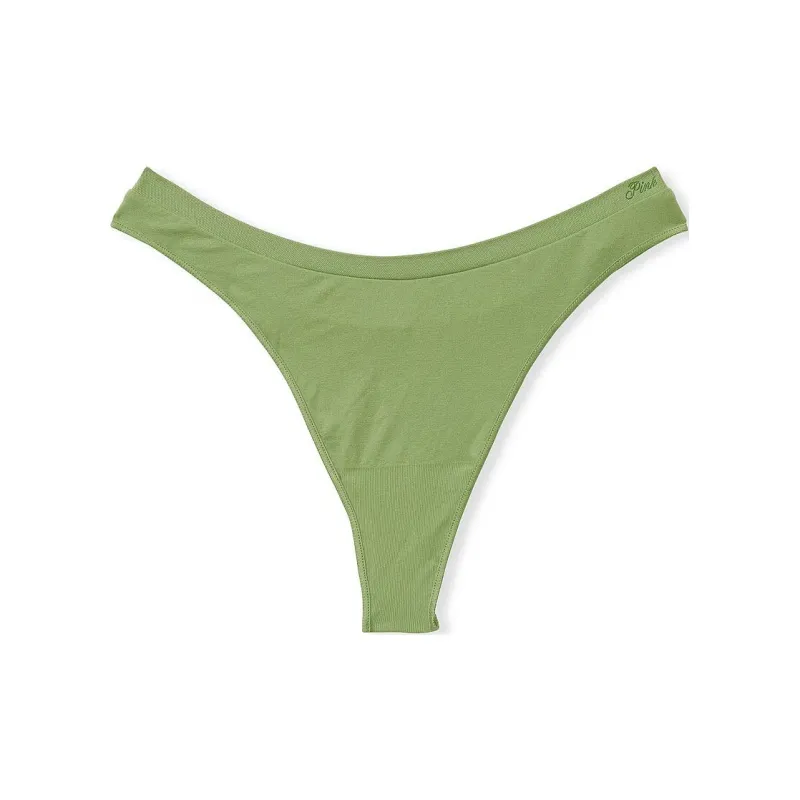 Victoria's Secret PINK SEAMLESS HIGH-LEG THONG PANTY / Wild Grass Green Underpants Women's 1 Pack Wild Grass Green-0