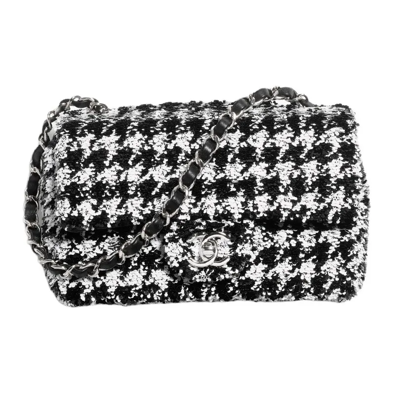CHANEL Sequins Flap Bag, Shoulder Bag, Crossbody Bag Trumpets Women's Black & White-0