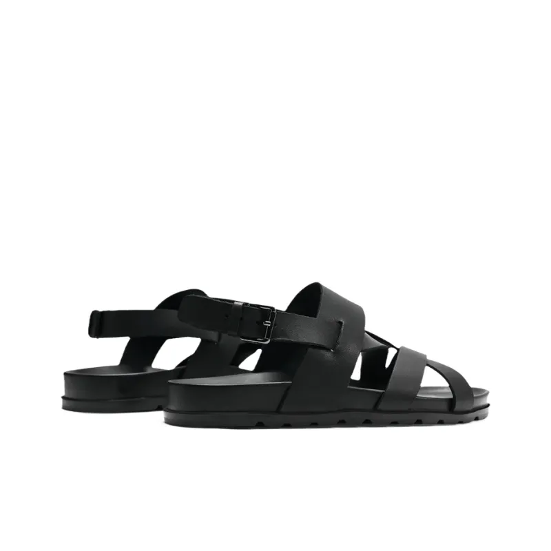 Voguhomme Roman Sandals Flat Men's Black-4