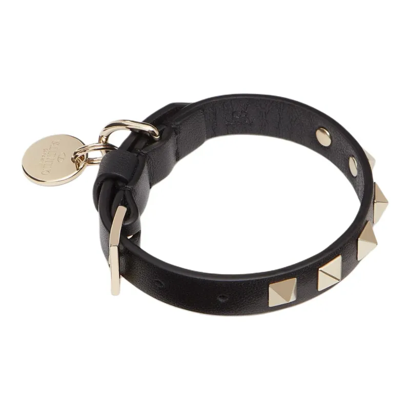Valentino Stud Design Leather Belts Women's Black 12cm Wide-1