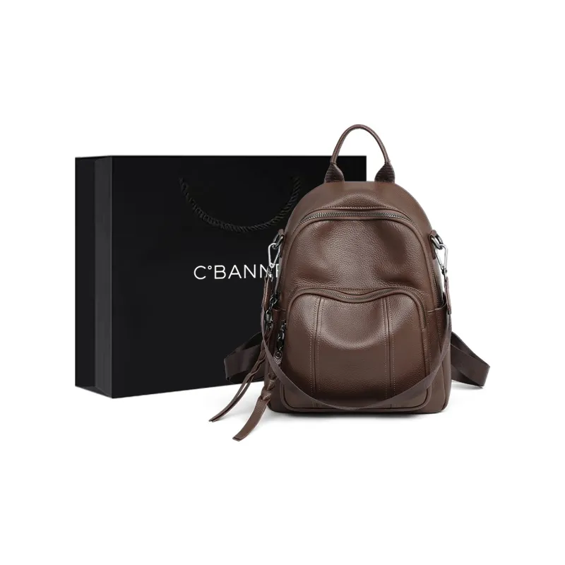 C°BANNER Cow Leather With Synthetic Leather Backpack Tubas Unisex Coffee-0