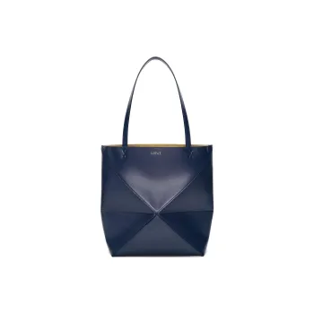 LOEWE Shiny Cow Leather Tote Bag, Shopping Bag, Shoulder Bag, Handbag Medium Size Women's Dark Blue