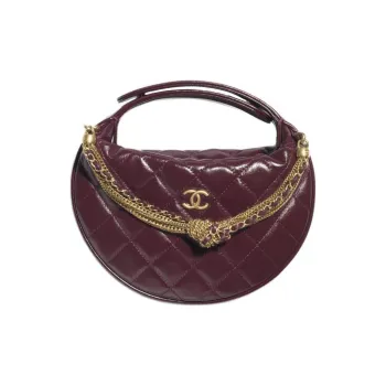 CHANEL Bright Color Wrinkle Calfskin Handbag Women's Dark Burgundy
