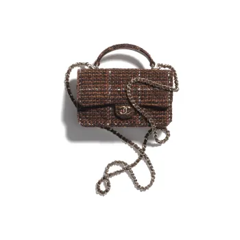 CHANEL Wool Twill Velvet With Metal Accents Handbag Shoulder Bag Crossbody Bag Women's Dark Brown