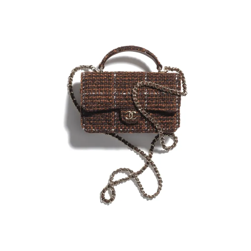 CHANEL Wool Twill Soft Woolen & Metal Handbag, Shoulder Bag, Crossbody Bag Women's Dark Brown-0