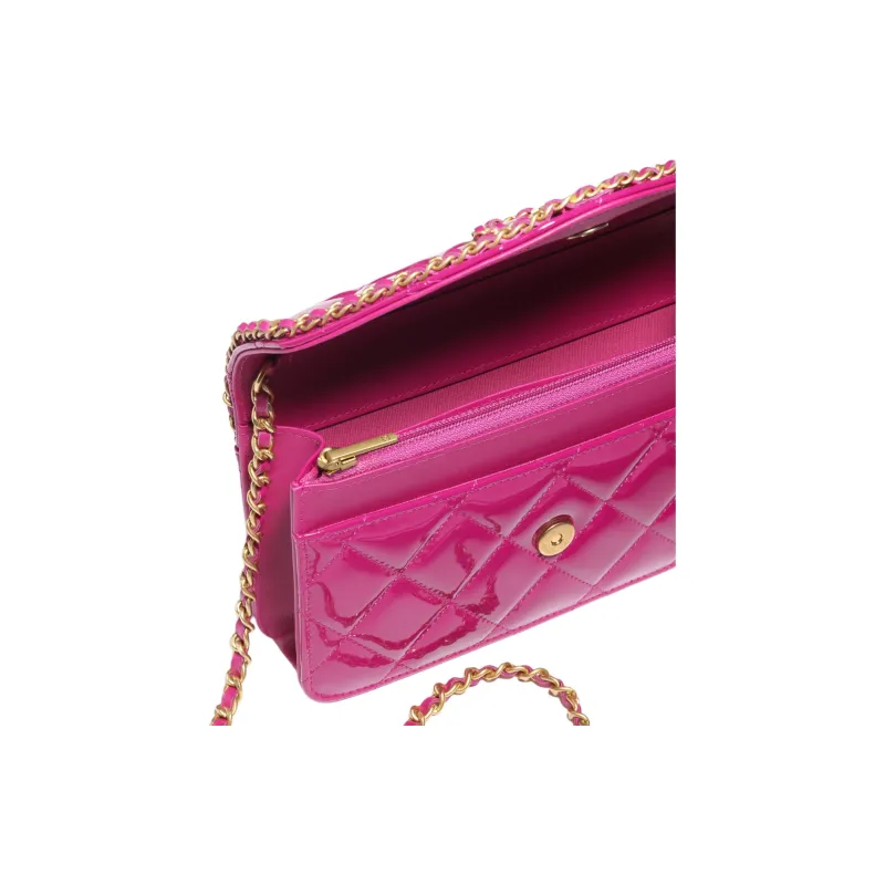 CHANEL Calf Patent Leather Shoulder Bag, Crossbody Bag, Wallet Women's Peach Pink-2