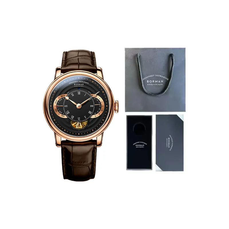 BORMAN Automatic Mechanical Movement Genuine Leather Strap Watch Men's Watches Black Dial-3