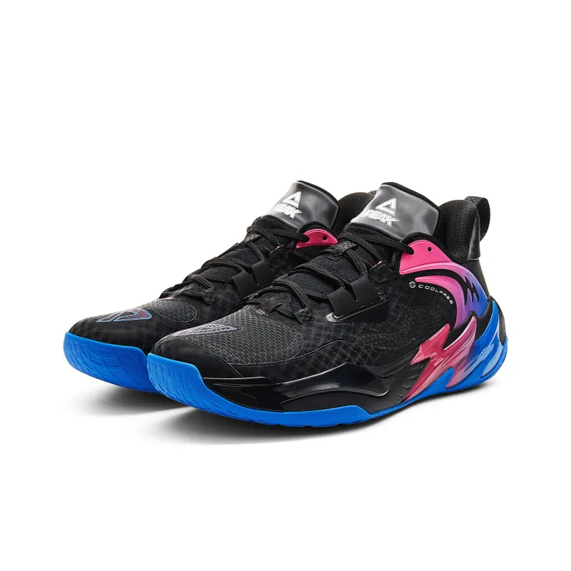PEAK Basketball Shoes Men Low Top Black/Youth Blue-2