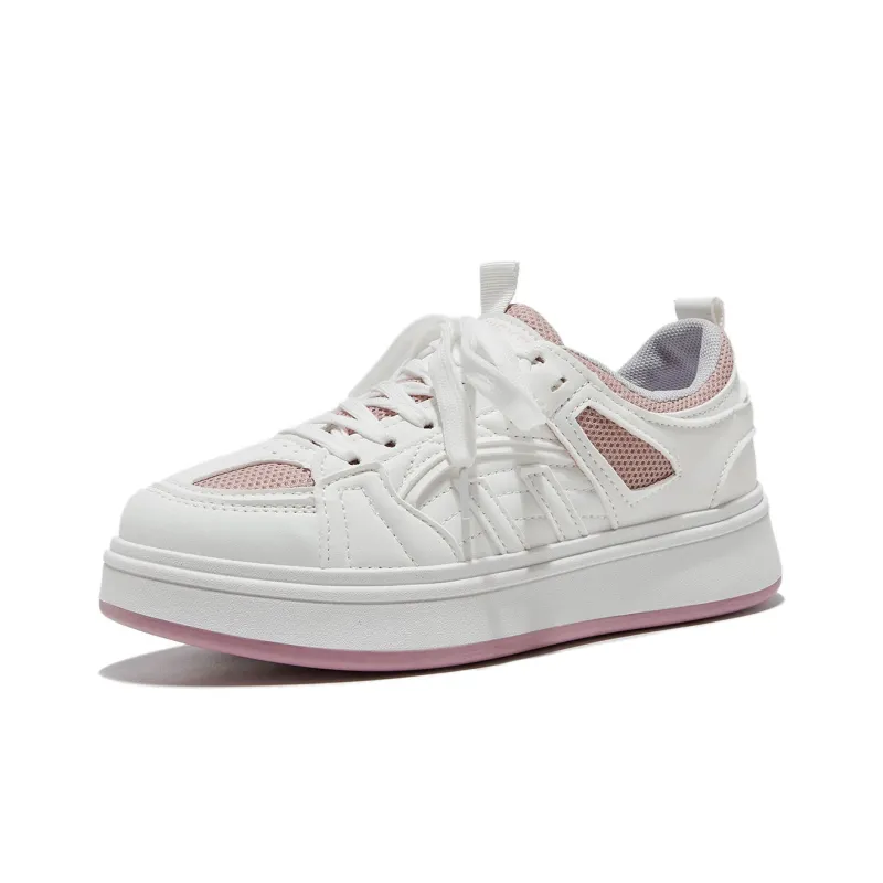 Little Red Man Low-Top Skateboard Shoes Women's White Pink-0