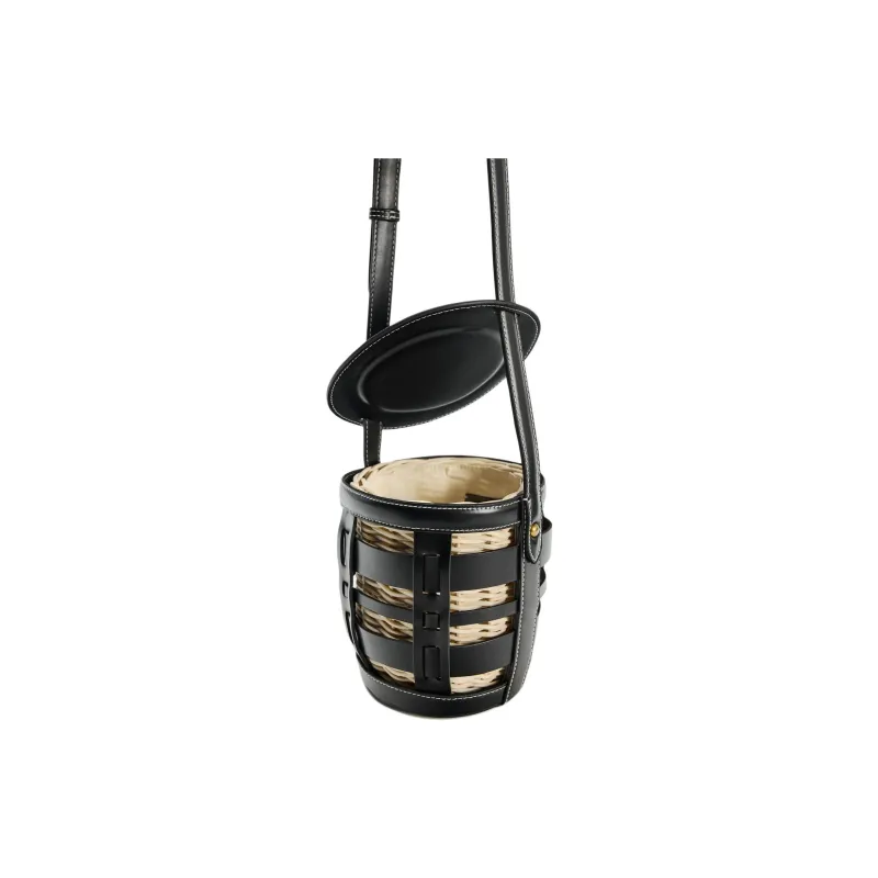 ZARA Polyurethane Rattan Woven Bag Handbag Shoulder Bag Crossbody Bag Medium Size Women's Black-2