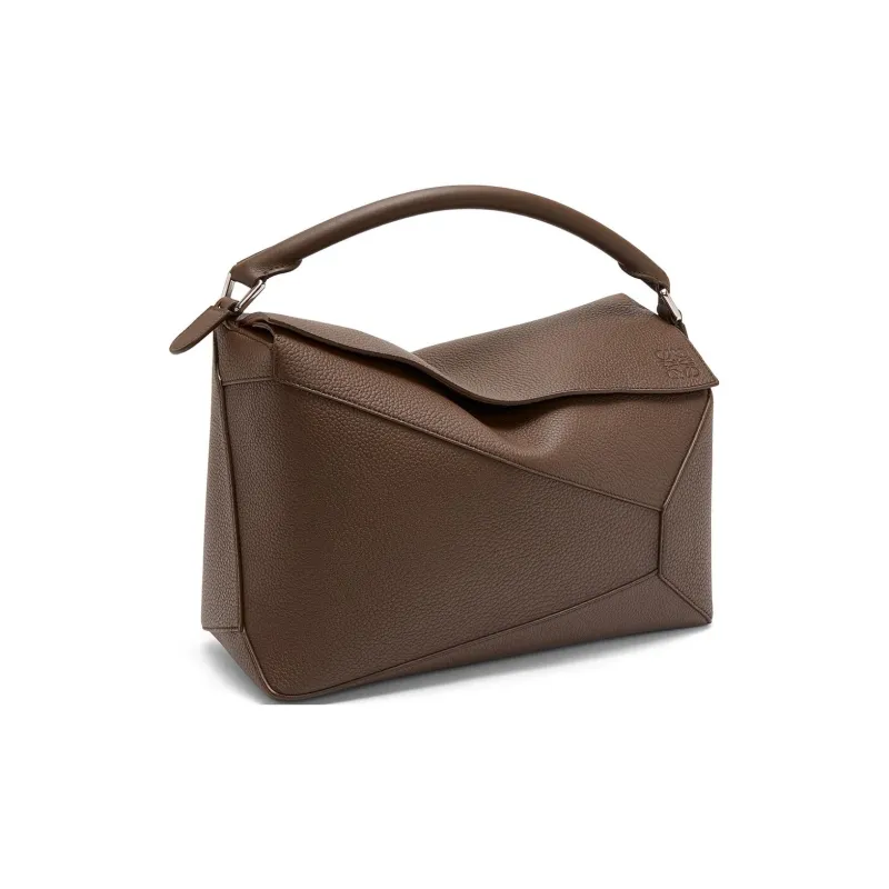 LOEWE Puzzle Grained Calfskin Handbag Shoulder Bag Crossbody Bag Large Size Women's Dark Brown-2