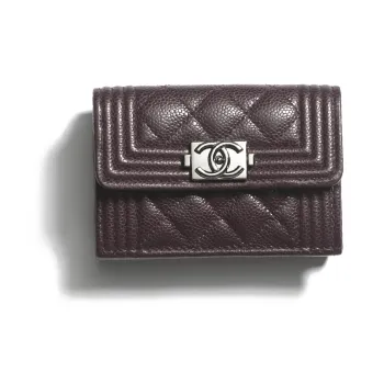 CHANEL Embossed Calfskin Wallet Small Size Women's Dark Brown