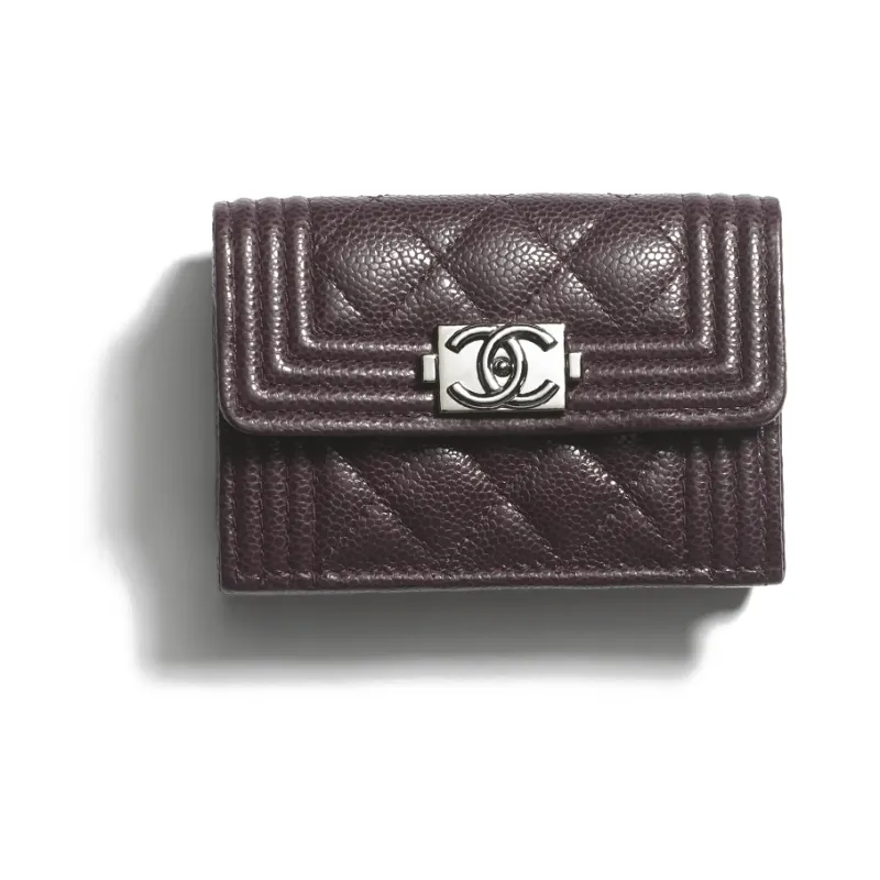 CHANEL Embossed Calfskin Wallet Small Size Women's Dark Brown-0
