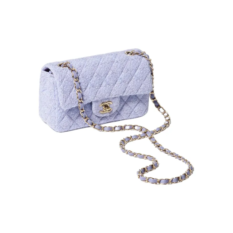 CHANEL Classic Flap CF Wool Twill Soft Woolen Tweed Shoulder Bag, Crossbody Bag Mini Women's Taro Purple-1