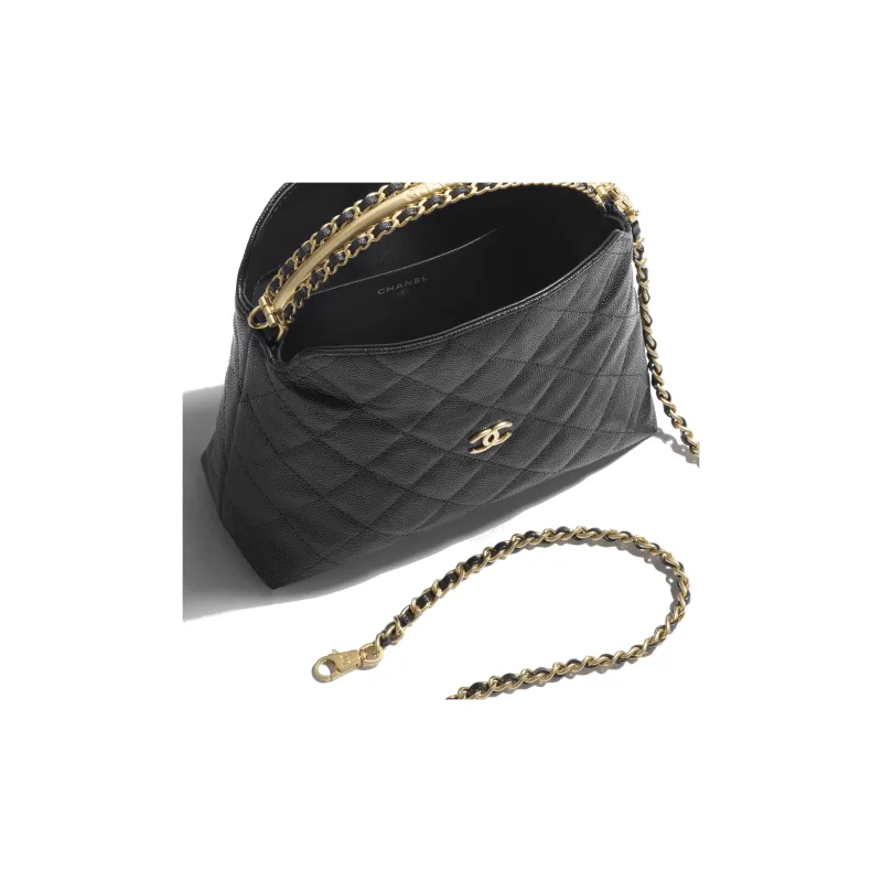 CHANEL Grain Embossed Shiny Calfskin Shoulder Bag, Crossbody Bag, Handbag Women's Black-2