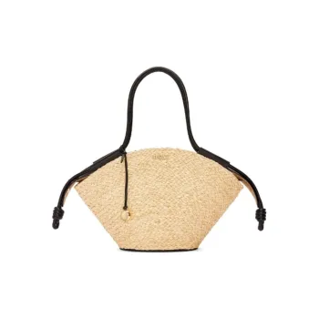 LOEWE Raffia Patchwork Nappa Leather Handbag Small Size Women's Natural & Black