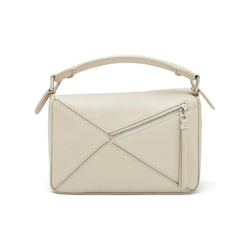 LOEWE Puzzle Satin Cow Leather Handbag, Shoulder Bag, Crossbody Bag Trumpets Women's White-4