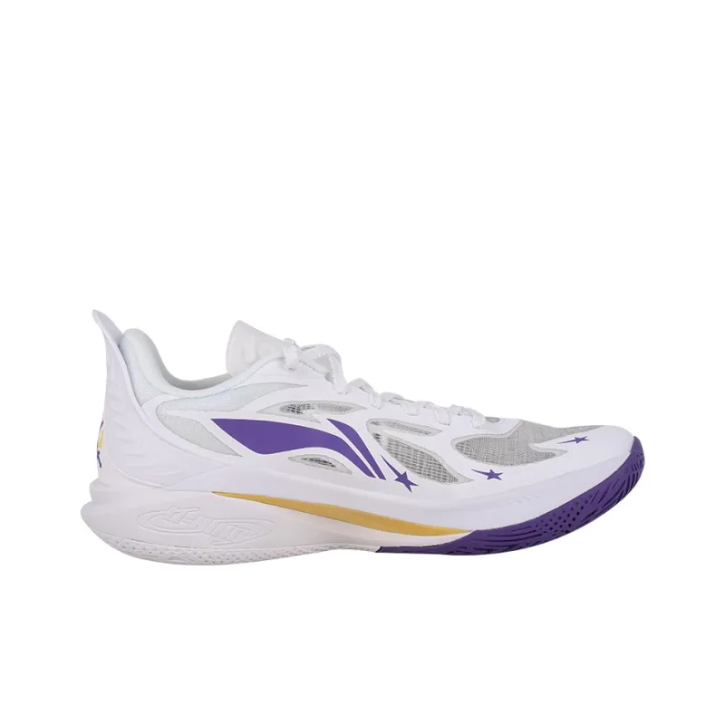 LiNing SONIC 12 PE Version Cushioning Wear Resistant Low Top Basketball Shoes Men's White Purple-1