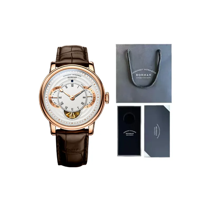 BORMAN Automatic Mechanical Movement Genuine Leather Strap Watch Men's Watches Black Dial-7