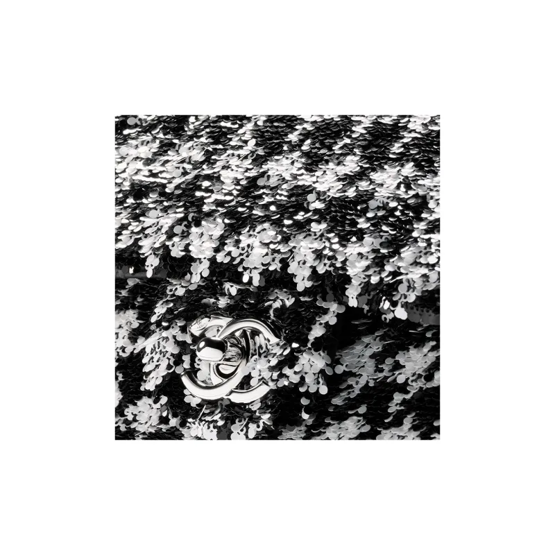 CHANEL Sequins Flap Bag, Shoulder Bag, Crossbody Bag Trumpets Women's Black & White-3