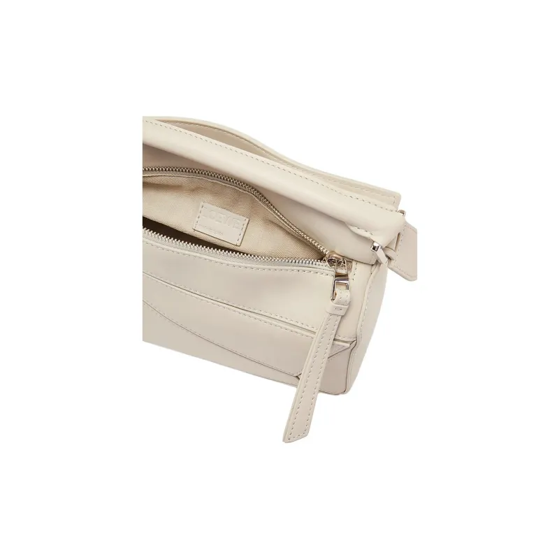 LOEWE Puzzle Satin Cow Leather Handbag, Shoulder Bag, Crossbody Bag Trumpets Women's White-5