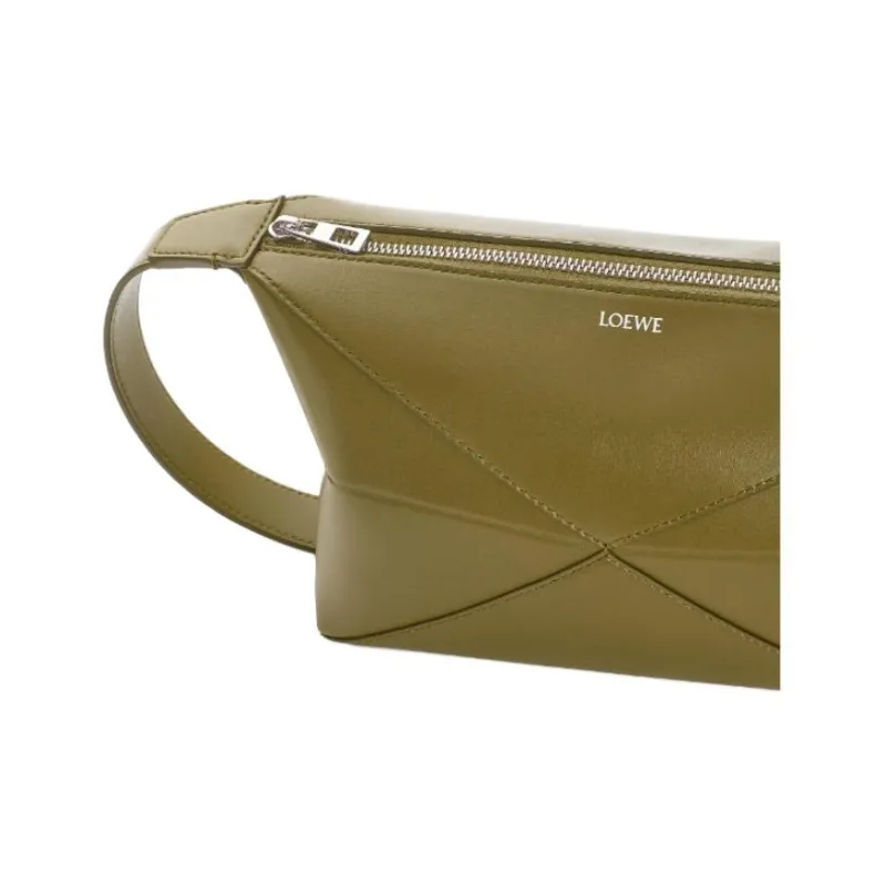 LOEWE Cow Leather Toiletry Bag Men's Khaki Green-5