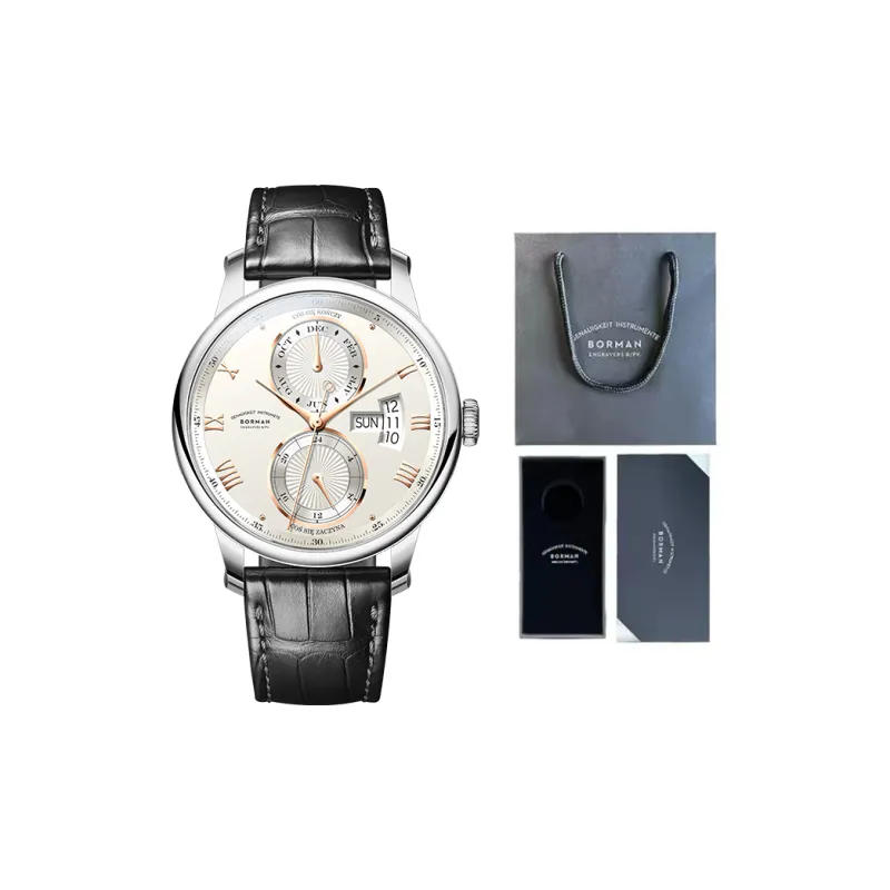 BORMAN Automatic Mechanical Movement Genuine Leather Strap Watch Men's Watches White Dial-2