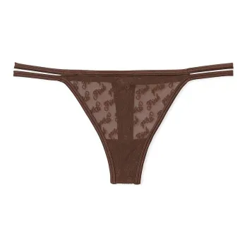 Victoria's Secret PINK LOGO MESH STRAPPY THONG PANTY / GANACHE Underpants Women's 1 Pack Gantcher