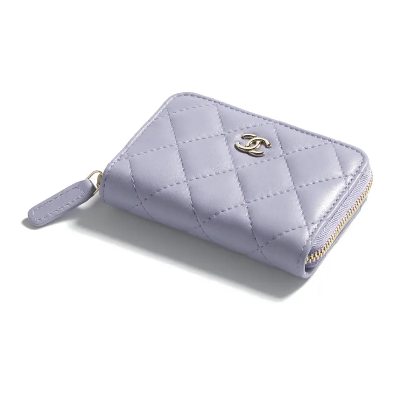 CHANEL Sheepskin & Metal Coin Purse Women's Light Purple-1