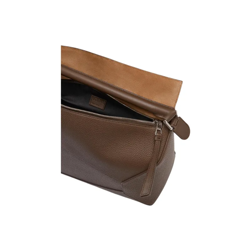 LOEWE Puzzle Grained Calfskin Handbag Shoulder Bag Crossbody Bag Large Size Women's Dark Brown-5
