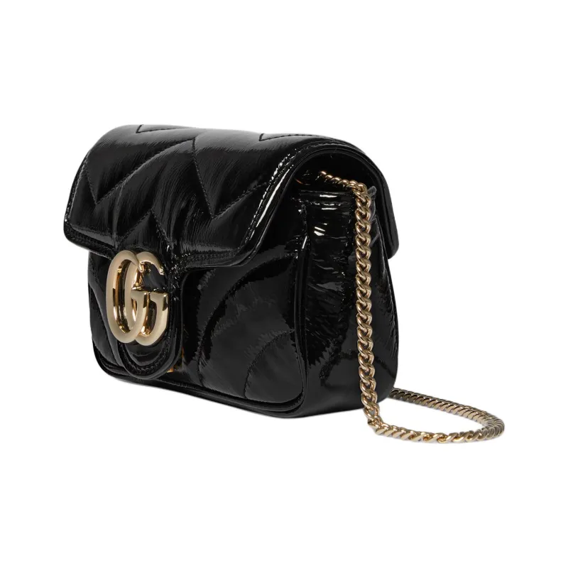 GUCCI GG Marmont Patent Leather, Leather Shoulder Bag, Crossbody Bag Extra Mini Women's Black-1