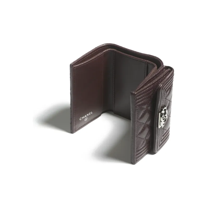 CHANEL Embossed Calfskin Wallet Small Size Women's Dark Brown-2