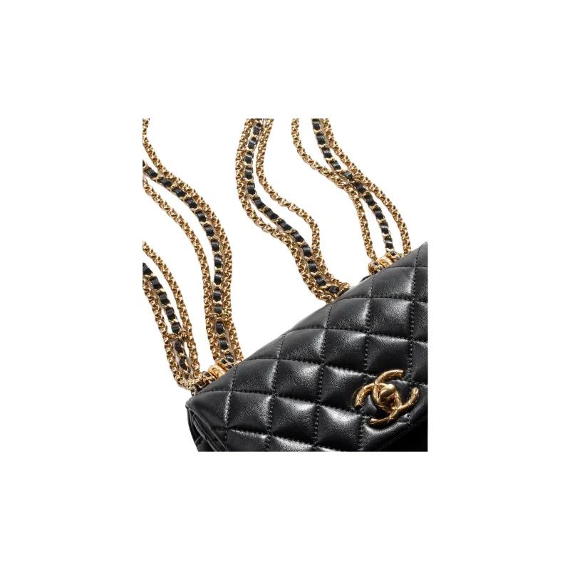 CHANEL Lambskin Flap Bag, Shoulder Bag, Crossbody Bag Mini Women's Black-3