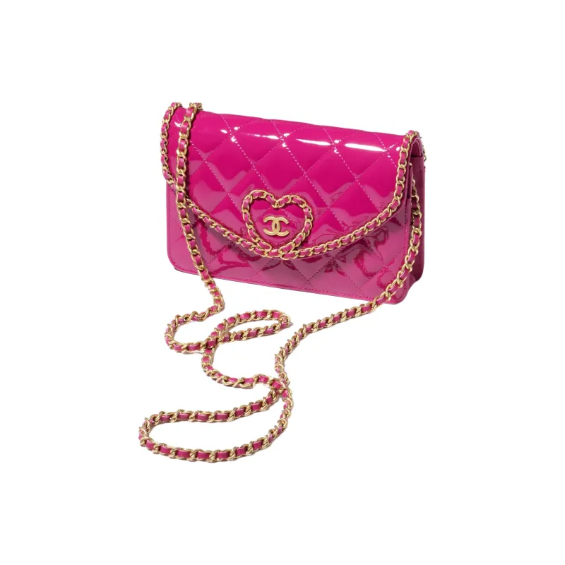 CHANEL Calf Patent Leather Shoulder Bag, Crossbody Bag, Wallet Women's Peach Pink-1
