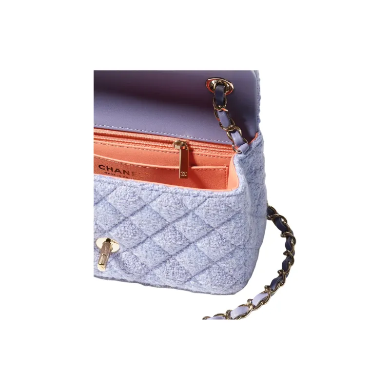CHANEL Classic Flap CF Wool Twill Soft Woolen Tweed Shoulder Bag, Crossbody Bag Mini Women's Taro Purple-3