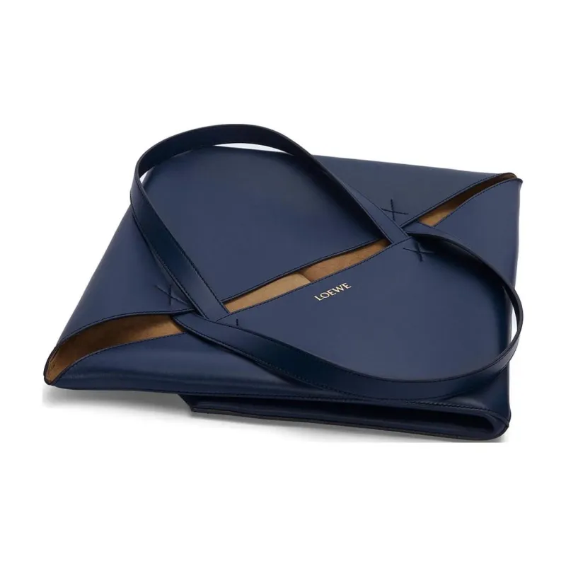 LOEWE Shiny Cow Leather Tote Bag Shopping Bag Shoulder Bag Handbag Extra Large Women's Dark Blue-4