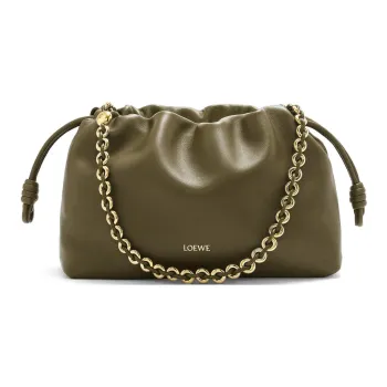 LOEWE Flamenco Soft Nappa Sheep Leather One Shoulder Crossbody Handheld Bag Women's Khaki Green