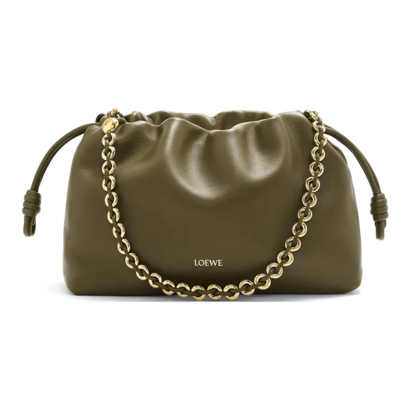 LOEWE Flamenco Soft Nappa Sheep Leather One Shoulder Crossbody Handheld Bag Women's Khaki Green-0