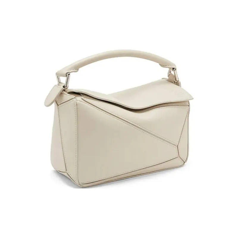 LOEWE Puzzle Satin Cow Leather Handbag, Shoulder Bag, Crossbody Bag Trumpets Women's White-3