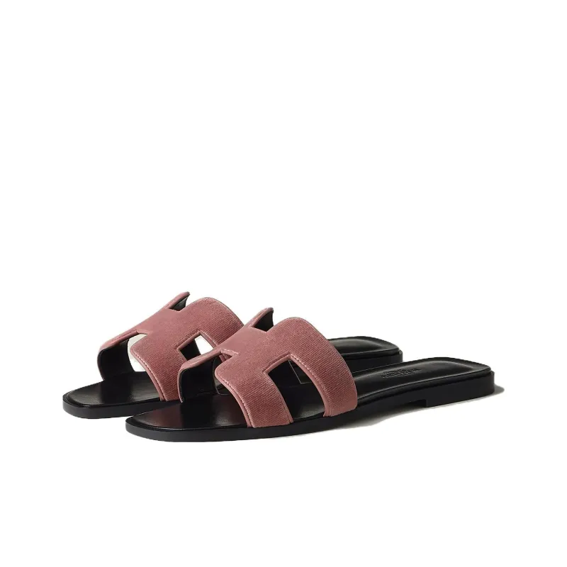HERMES Oran Slide Slippers Women's Rose-3